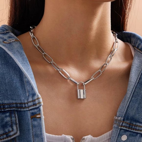 Jewelry - !5 for $25 Silver Color Lock Charm Necklace